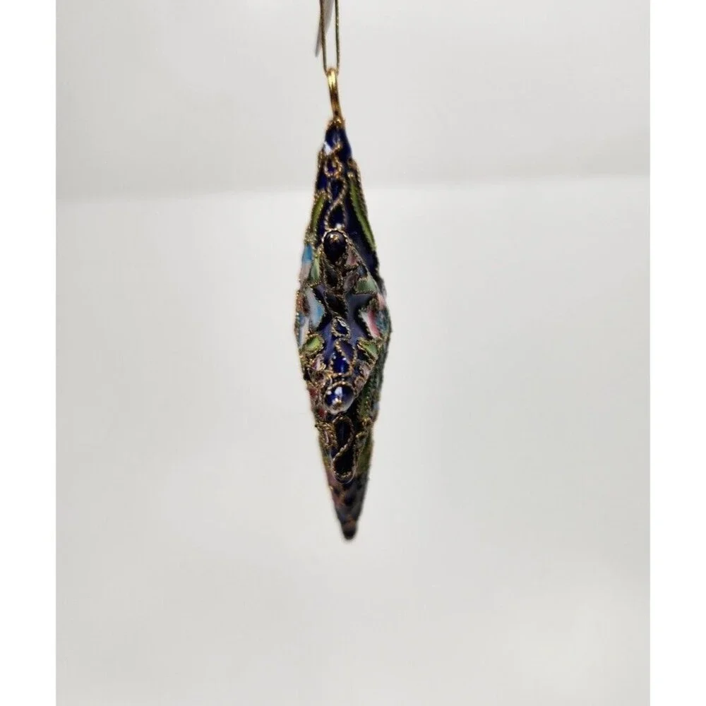 Cloisonne Star Ornament Christmas Discovery Store Blue Floral 3.5 inch Tag